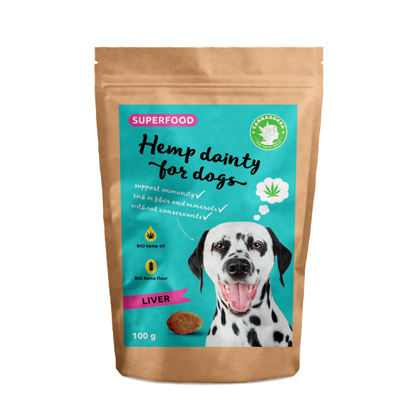 Hemp dainty for dogs - liver flavor, 100g